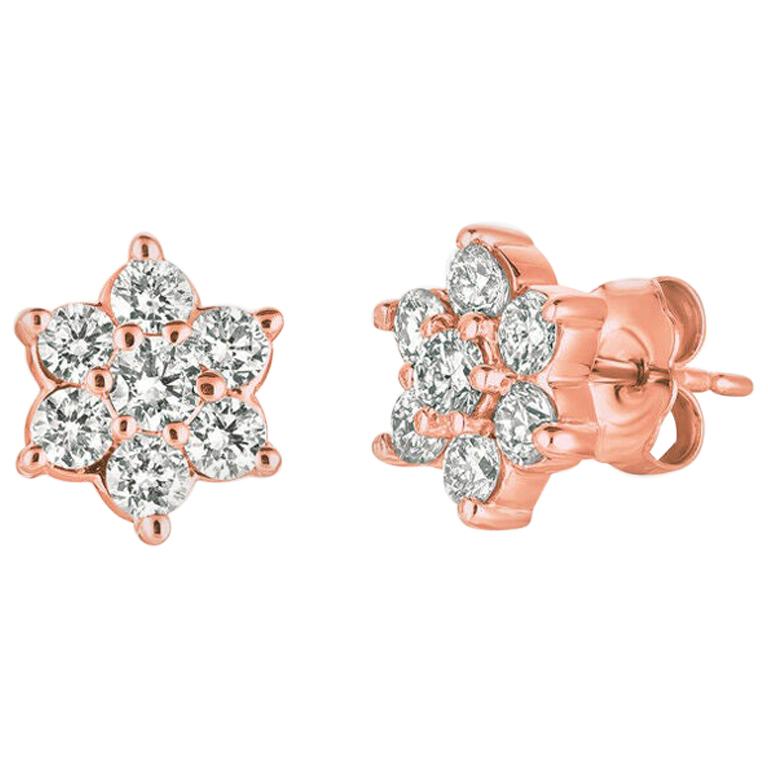 1.00 Carat Natural Diamond Earrings G-H SI Set in 14 Karat Rose Gold For Sale