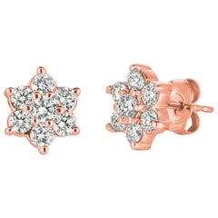 1.00 Carat Natural Diamond Earrings G-H SI Set in 14 Karat Rose Gold