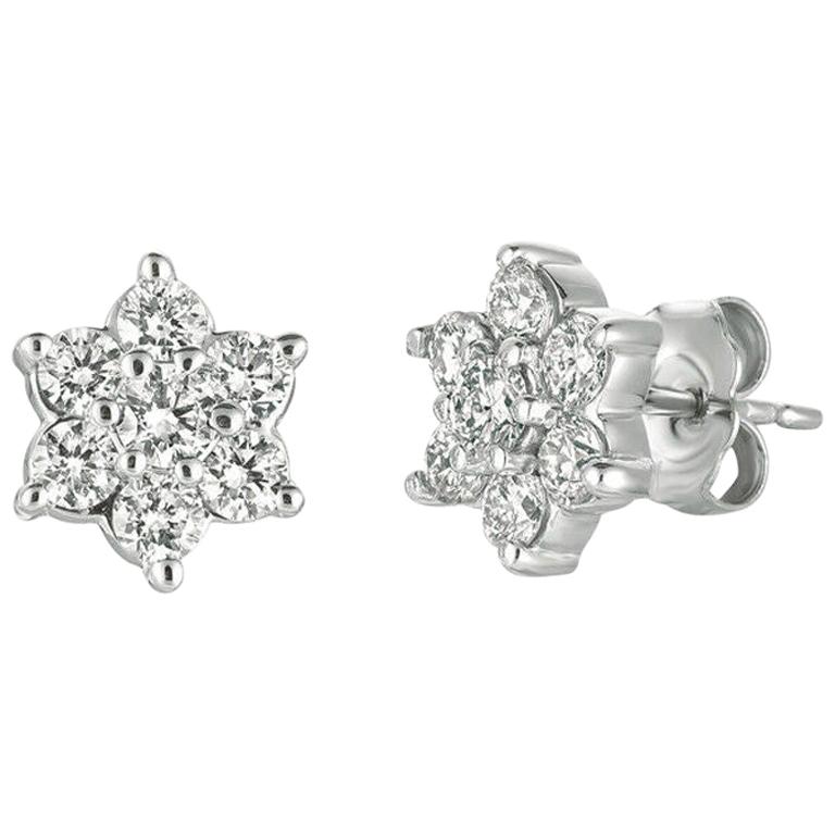 1.00 Carat Natural Diamond Earrings G-H SI Set in 14 Karat White Gold For Sale