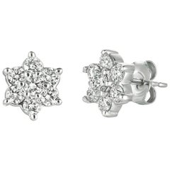 Boucles d'oreilles en or blanc 14 carats serties de diamants naturels de 1,00 carat G-H SI