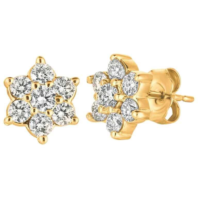 1.00 Carat Natural Diamond Earrings G-H SI Set in 14 Karat Yellow Gold For Sale