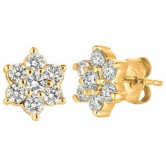 1.00 Carat Natural Diamond Earrings G-H SI Set in 14 Karat Yellow Gold