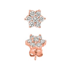 1.00 Carat Natural Diamond Earrings G-H SI Set in 14 Karat Rose Gold