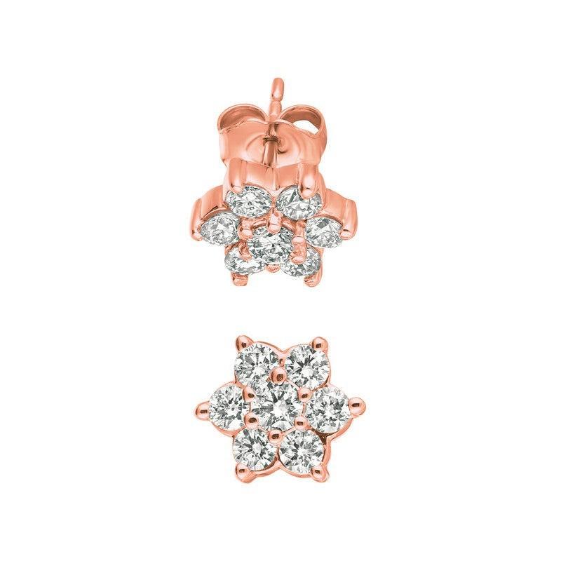 Contemporary 1.00 Carat Natural Diamond Earrings G-H SI Set in 14 Karat Rose Gold For Sale