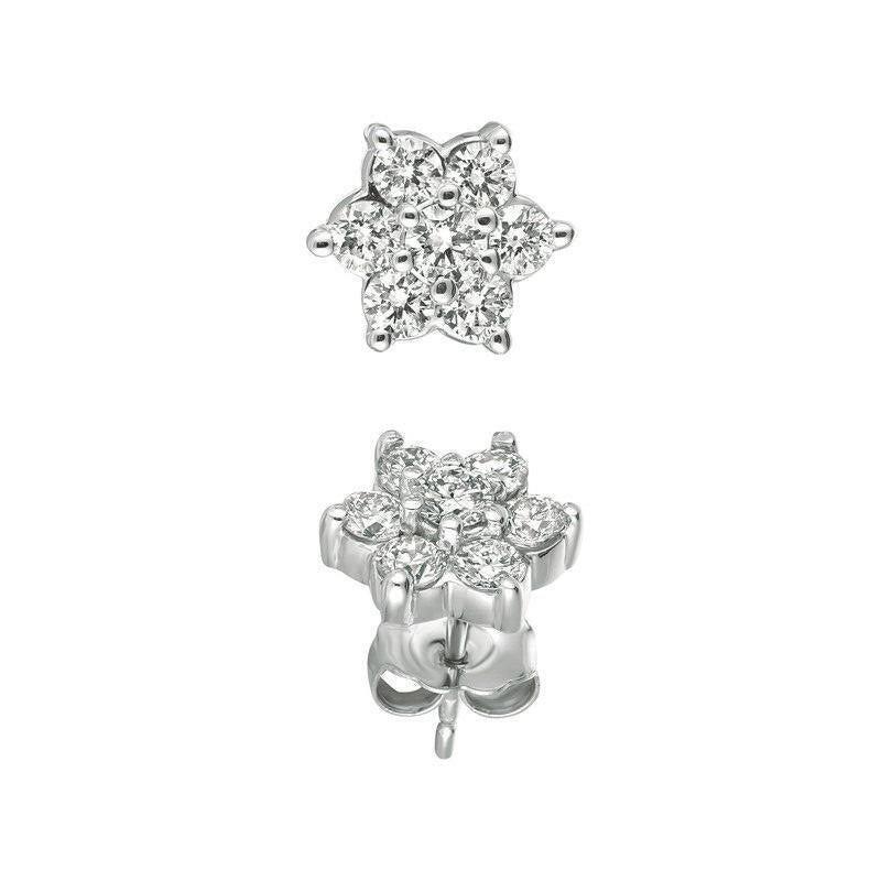 Round Cut 1.00 Carat Natural Diamond Earrings G-H SI Set in 14 Karat White Gold For Sale