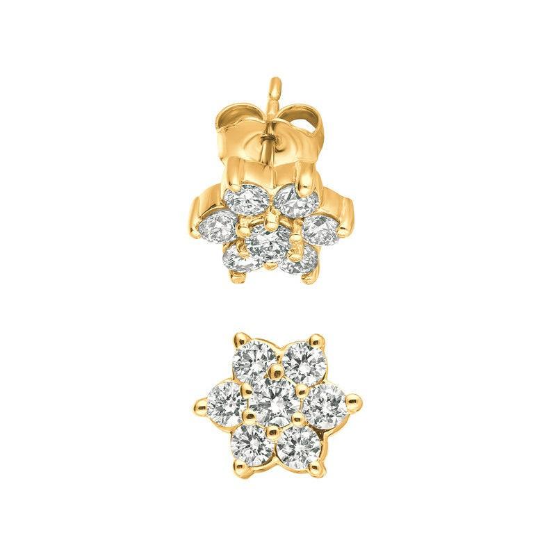 Contemporary 1.00 Carat Natural Diamond Earrings G-H SI Set in 14 Karat Yellow Gold For Sale