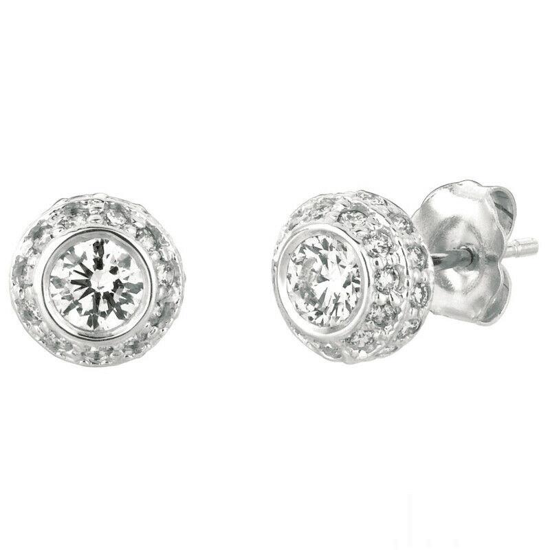 1.00 Carat Natural Diamond Earrings G SI 14K White Gold
