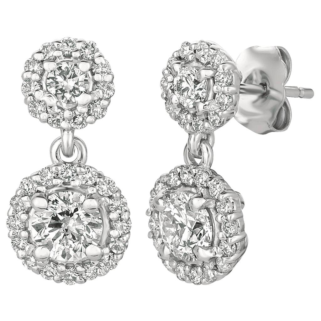 1.00 Carat Natural Diamond Earrings G SI 14 Karat White Gold