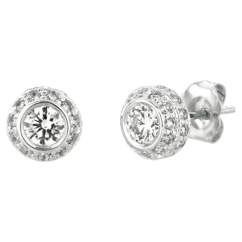 1.00 Carat Natural Diamond Earrings G SI 14K White Gold For Sale