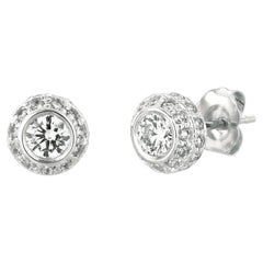 1.00 Carat Natural Diamond Earrings G SI 14K White Gold