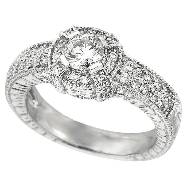 For Sale:  1.00 Carat Natural Diamond Engagement Ring G SI 14K White Gold