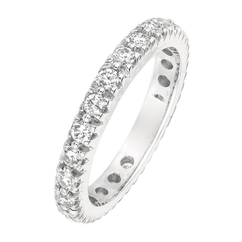 Round Cut 1.00 Carat Natural Diamond Eternity Ring Band G SI 14 Karat White Gold For Sale