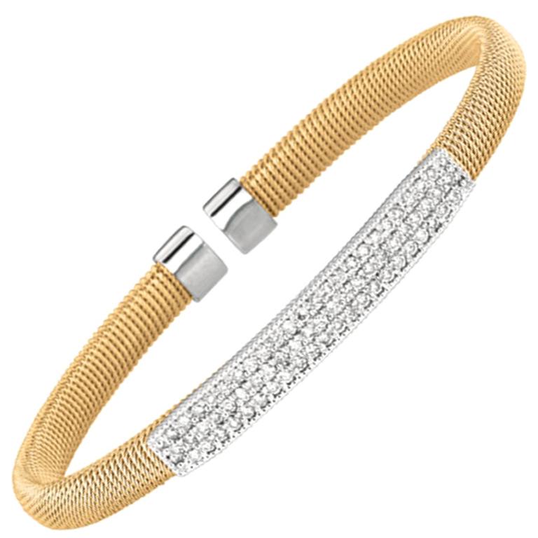 1.00 Carat Natural Diamond Fancy Bangle Bracelet G-H SI 14 Karat Yellow Gold