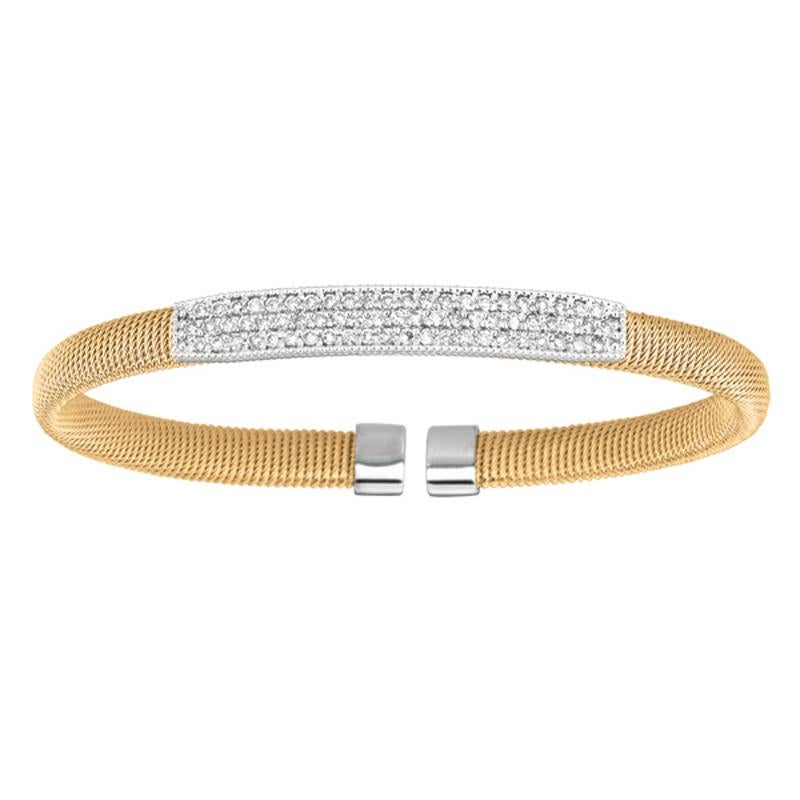 Contemporary 1.00 Carat Natural Diamond Fancy Bangle Bracelet G-H SI 14 Karat Yellow Gold For Sale