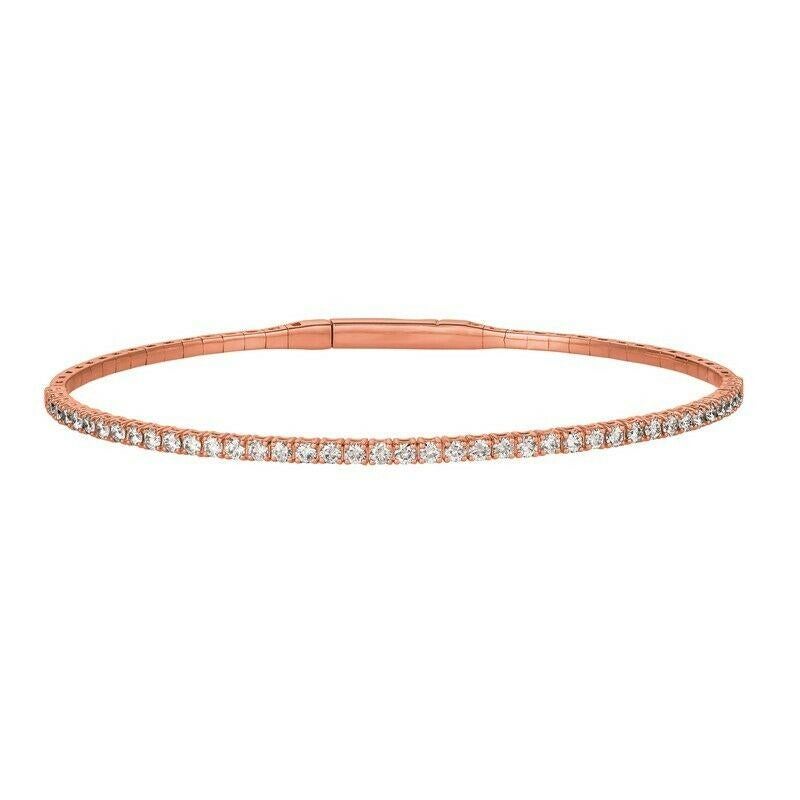 Contemporary 1.00 Carat Natural Diamond Flexible Bracelet G-H SI 14k Rose Gold For Sale