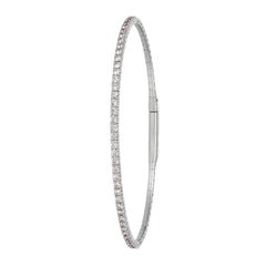 1.00 Carat Natural Diamond Flexible Tennis Bracelet Bangle G-H SI 14K White Gold