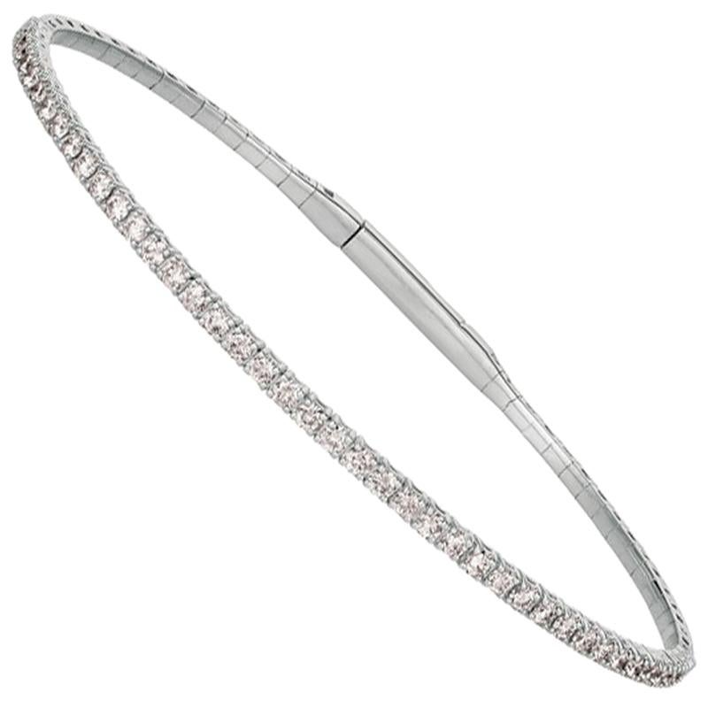 1.00 Carat Natural Diamond Flexible Tennis Bracelet Bangle G-H SI 14K White Gold For Sale