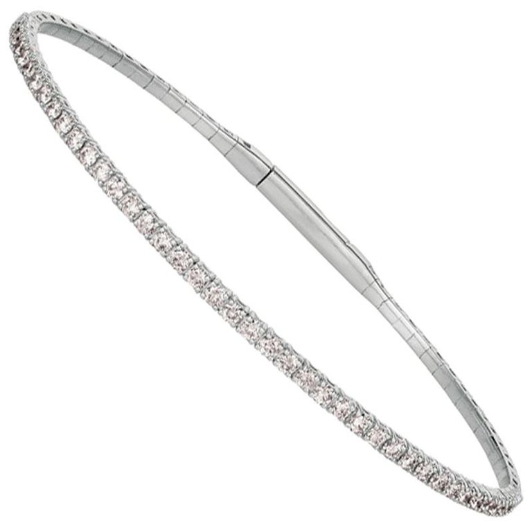 3.00 Carat Natural Diamond Flexible Bangle Bracelet G-H SI 14 Karat White  Gold For Sale at 1stDibs | flexible diamond tennis bracelet