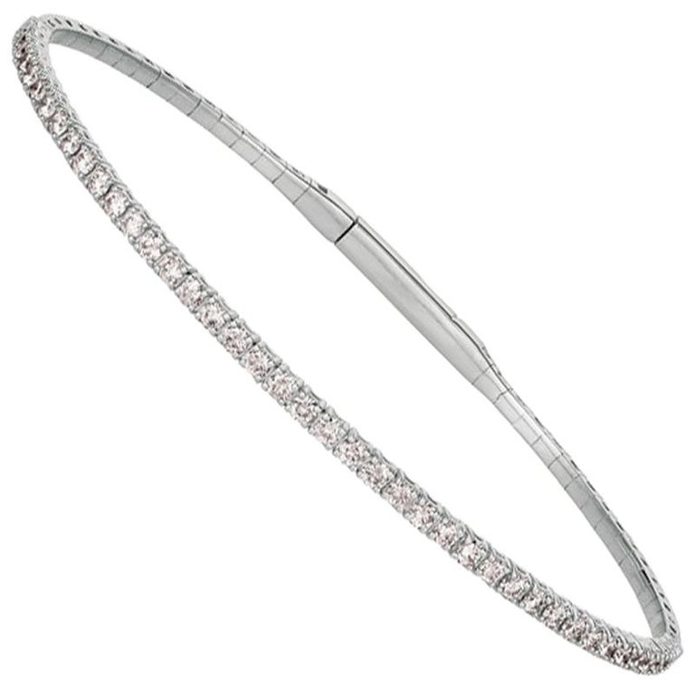 1.00 Carat Natural Diamond Flexible Tennis Bracelet Bangle GH SI 14K White Gold For Sale at