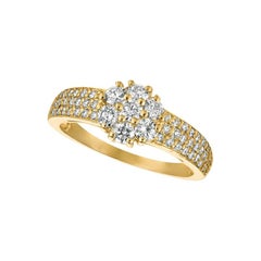1.00 Carat Natural Diamond Flower Cluster Ring G-H SI 14 Karat Rose Gold