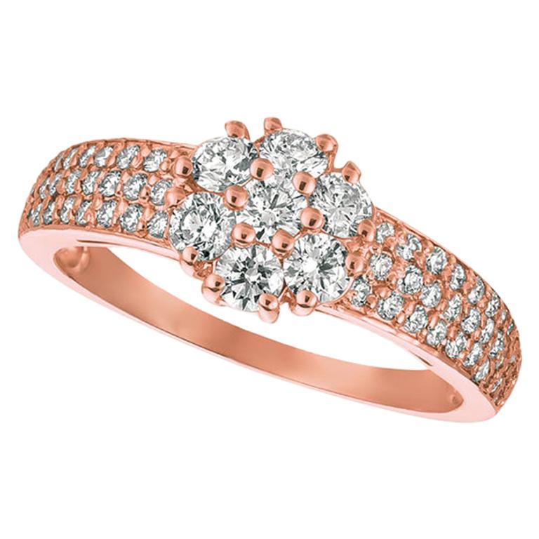 1.00 Carat Natural Diamond Flower Cluster Ring G-H SI 14 Karat Rose Gold For Sale