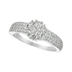 1.00 Carat Natural Diamond Flower Cluster Ring G-H SI 14 Karat White Gold