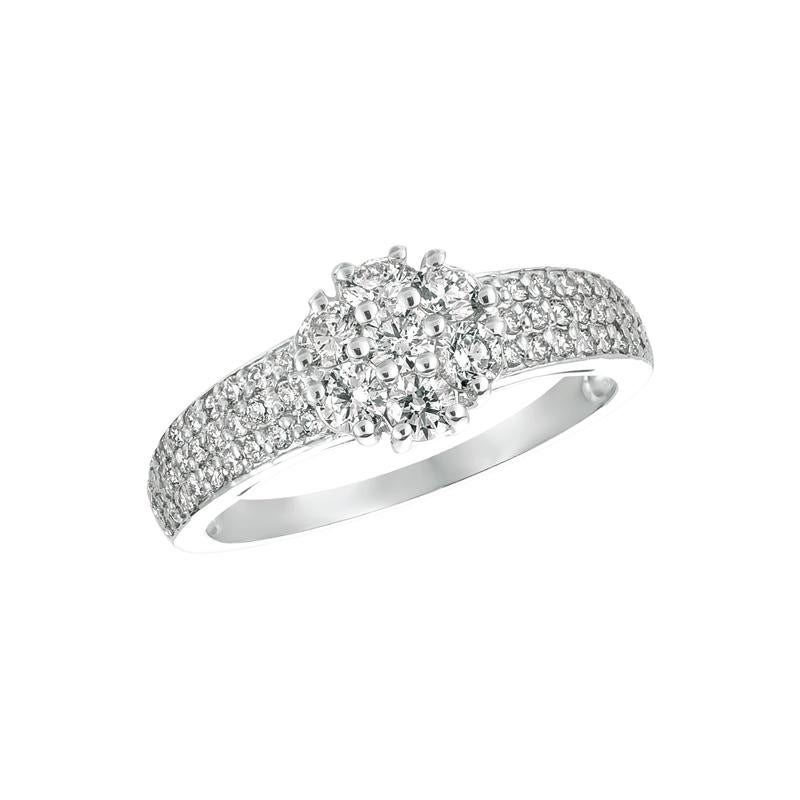 Contemporary 1.00 Carat Natural Diamond Flower Cluster Ring G-H SI 14 Karat White Gold For Sale