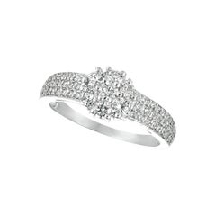 1.00 Carat Natural Diamond Flower Cluster Ring G-H SI 14 Karat Yellow Gold