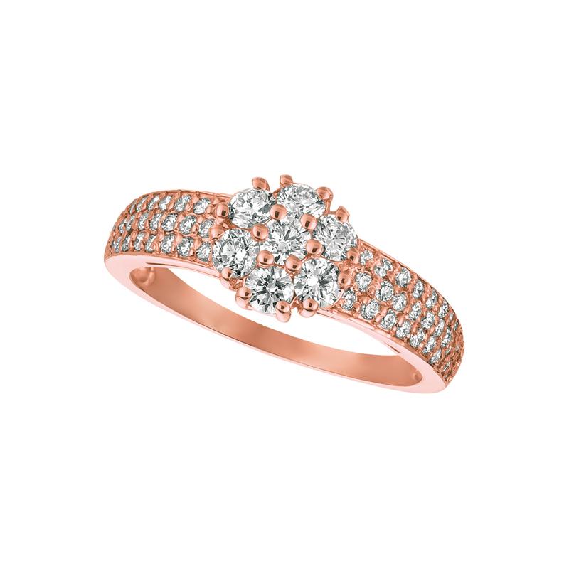 Contemporain Bague en or jaune 14 carats avec grappe de fleurs en diamants naturels de 1,00 carat G-H SI en vente