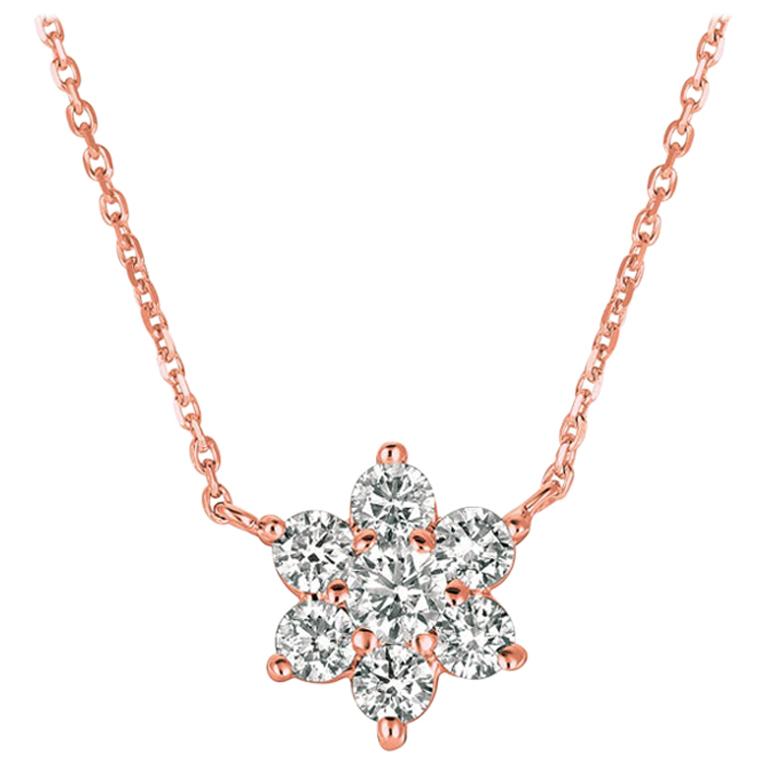 1.00 Carat Natural Diamond Flower Necklace 14 Karat Rose Gold G SI For Sale