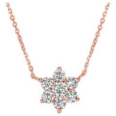 1,00 Quilate Collar Flor Diamante Natural Oro Rosa 14 Kilates G SI