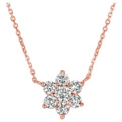 Collier à fleurs en or rose 14 carats avec diamants naturels de 1,00 carat G SI