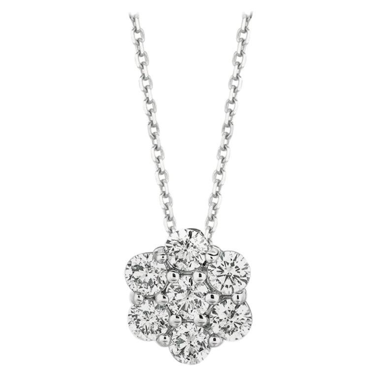 1.00 Carat Natural Diamond Flower Necklace 14 Karat White Gold G SI Chain