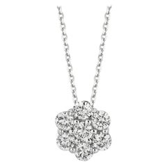 1.00 Carat Natural Diamond Flower Necklace 14 Karat White Gold G SI Chain