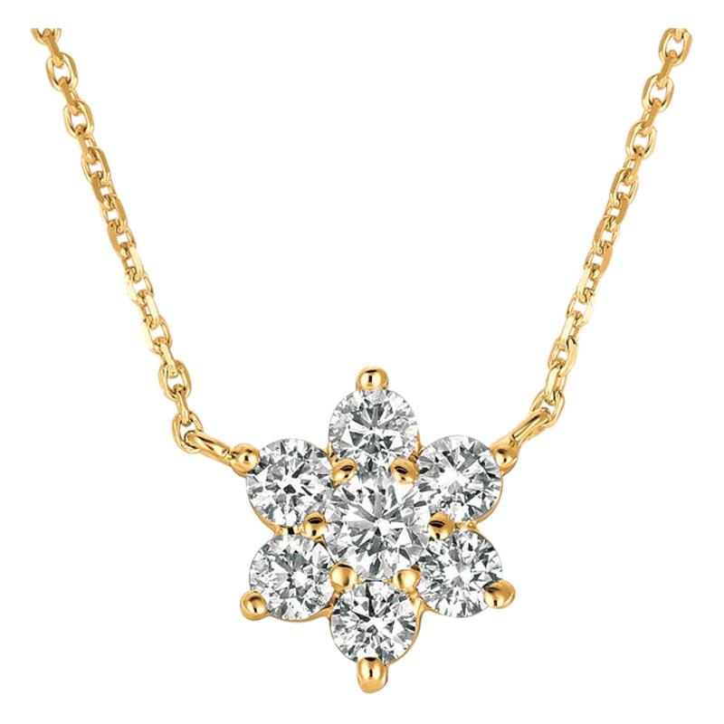 1.00 Carat Natural Diamond Flower Necklace 14 Karat Yellow Gold G SI For Sale