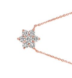 1,00 Quilate Collar Flor Diamante Natural Oro Rosa 14 Kilates G SI