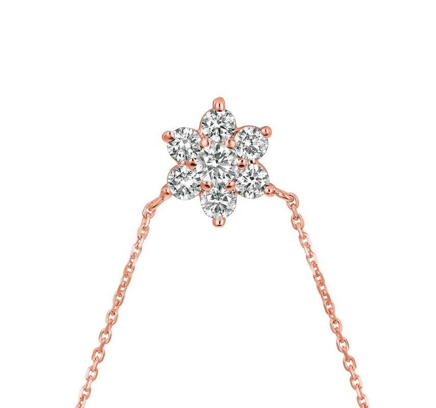 Contemporary 1.00 Carat Natural Diamond Flower Necklace 14 Karat Rose Gold G SI For Sale