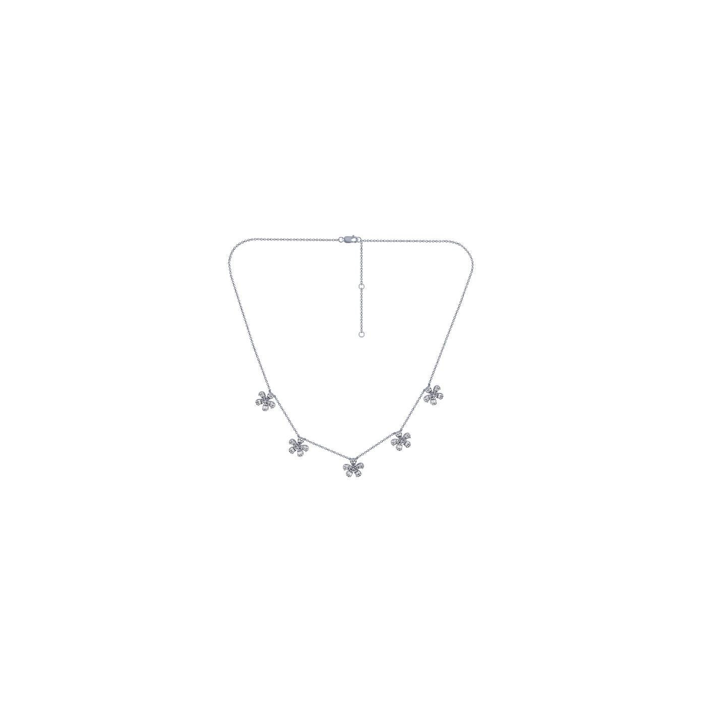 Contemporary 1.00 Carat Natural Diamond Flower Necklace 14K White Gold 18'' chain For Sale