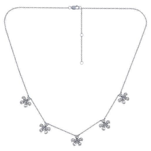 1.00 Carat Natural Diamond Flower Necklace 14K White Gold 18'' chain For Sale