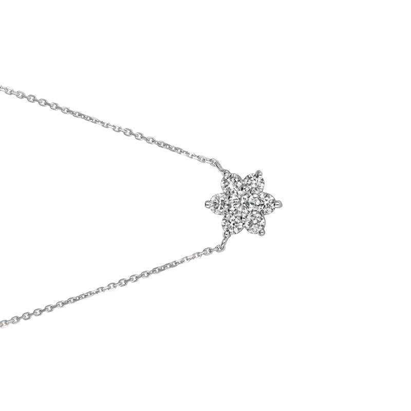 Round Cut 1.00 Carat Natural Diamond Flower Necklace 14 Karat White Gold G SI For Sale