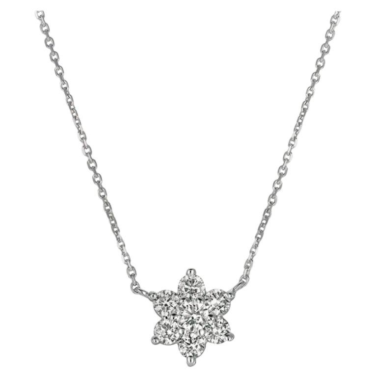 1.00 Carat Natural Diamond Flower Necklace 14 Karat White Gold G SI For Sale