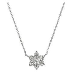 1.00 Carat Natural Diamond Flower Necklace 14 Karat White Gold G SI