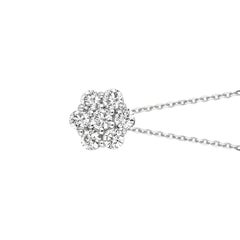 1.00 Carat Natural Diamond Flower Necklace 14 Karat White Gold G SI Chain