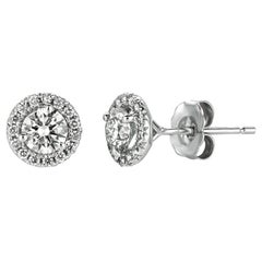 1.00 Carat Natural Diamond Halo Earrings G SI 14 Karat White Gold