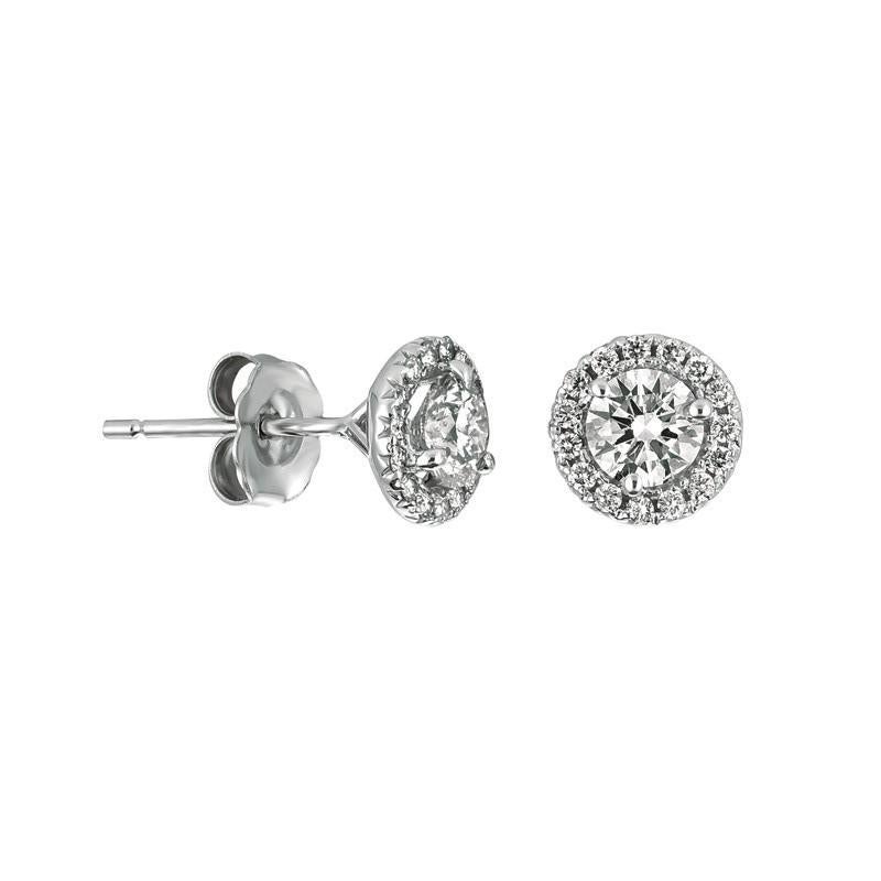 1,00 Karat natürlicher Diamant-Halo-Ohrringe G SI 14 Karat Weißgold (Zeitgenössisch) im Angebot