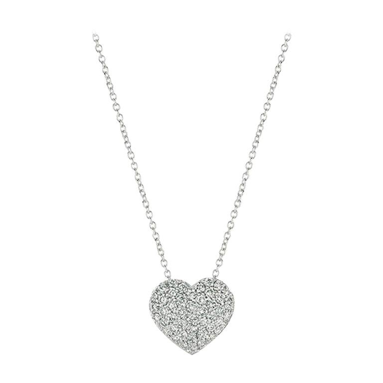 1.00 Carat Natural Diamond Heart Necklace 14 Karat White Gold G SI Chain
