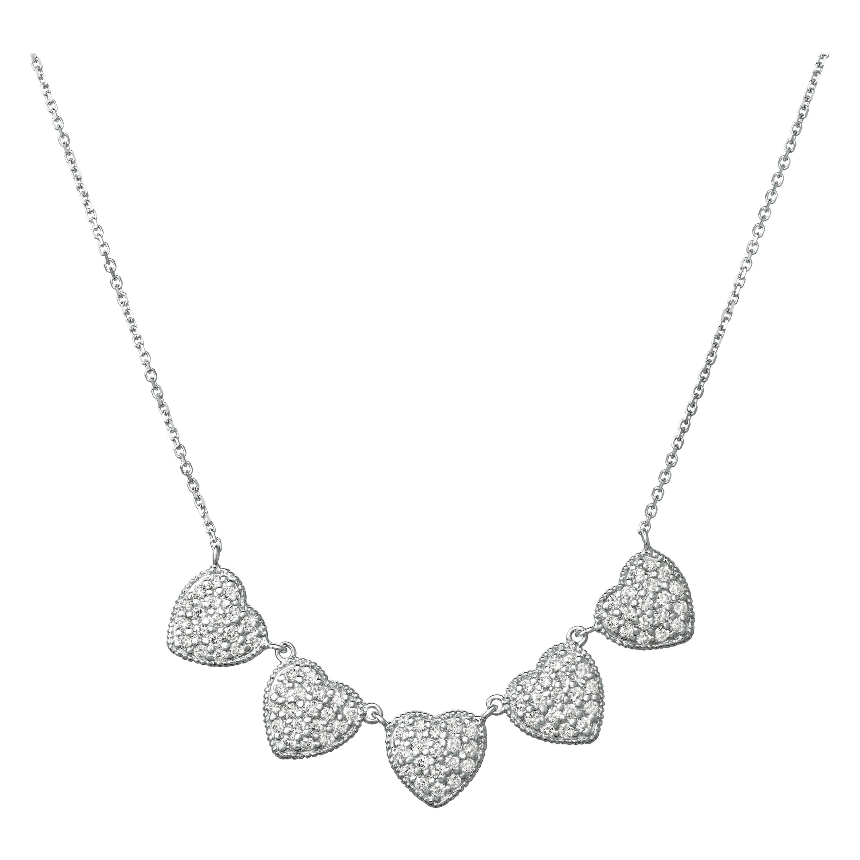 1.00 Carat Natural Diamond Heart Necklace G SI Set in 14 Karat White Gold For Sale