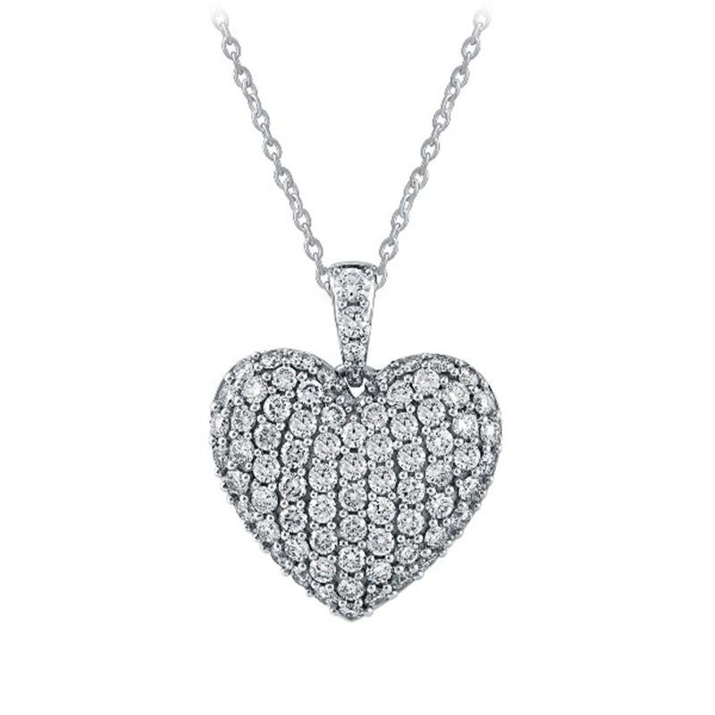 Victorian 1.00 Carat Natural Diamond Heart Pave Necklace Pendant 14K White Gold G SI For Sale