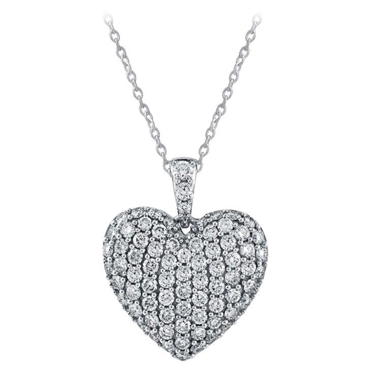 1.00 Carat Natural Diamond Heart Pave Necklace Pendant 14K White Gold G SI