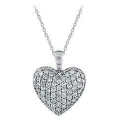 1.00 Carat Natural Diamond Heart Pave Necklace Pendant 14K White Gold G SI